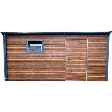 Schowek Domek Ogrodowy 4,5x2m Drzwi okno Ciemny orzech Drewnopodobny Rynny TS890