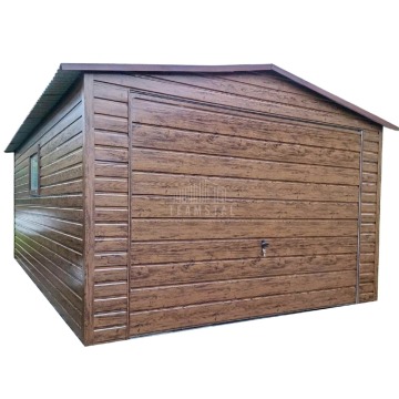 Garaż blaszany 4x6m Brama uchylna drzwi okno drewnopodobny dwuspad TS895