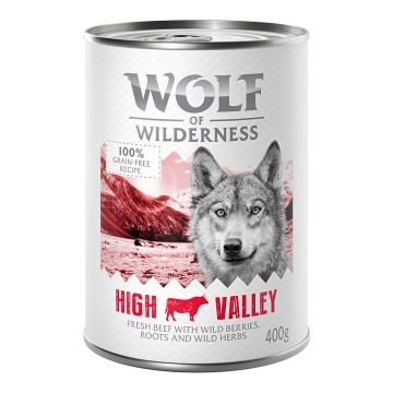 Korzystny pakiet Wolf of Wilderness Monoprotein Adult, 12 x 400 g - High Valley, wołowina