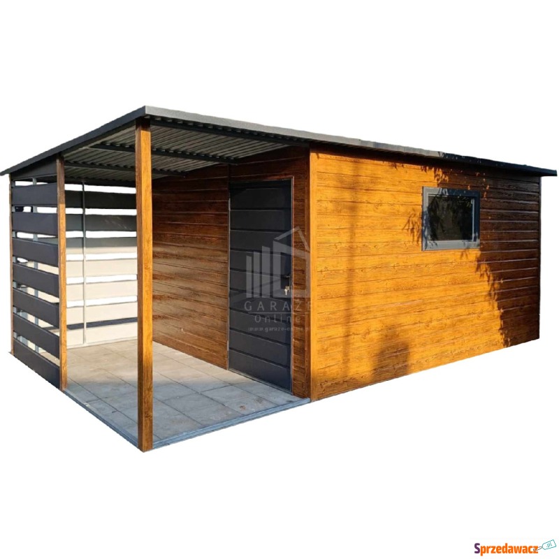 Schowek domek ogrodowy 3,5x3m + wiata 2m drzwi... - Altany, domki, namioty - Morąg