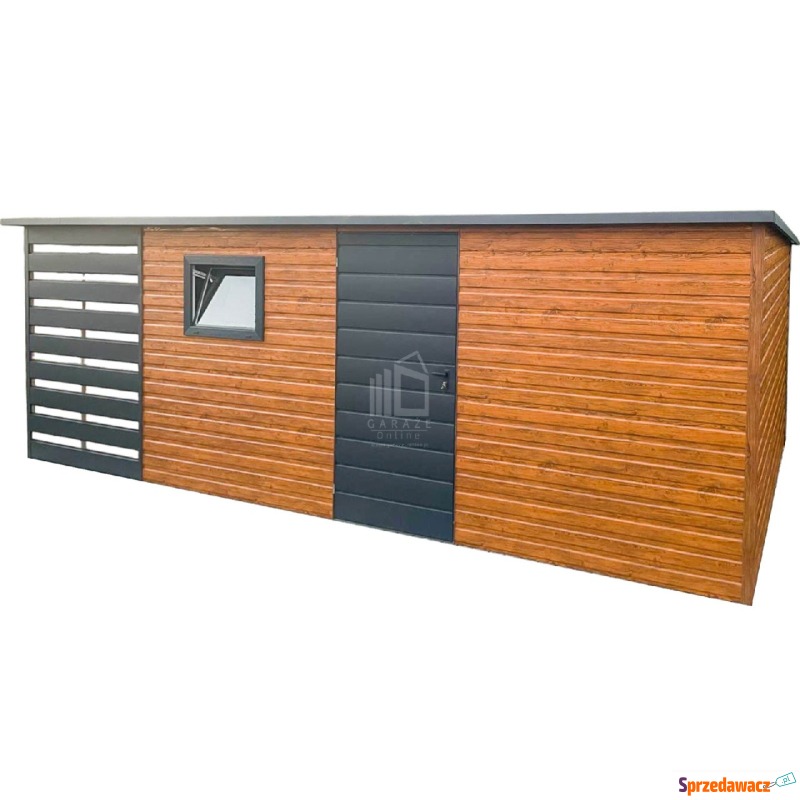 Schowek Domek ogrodowy 5x3,5m + wiata 1,5m drzwi... - Altany, domki, namioty - Kalisz