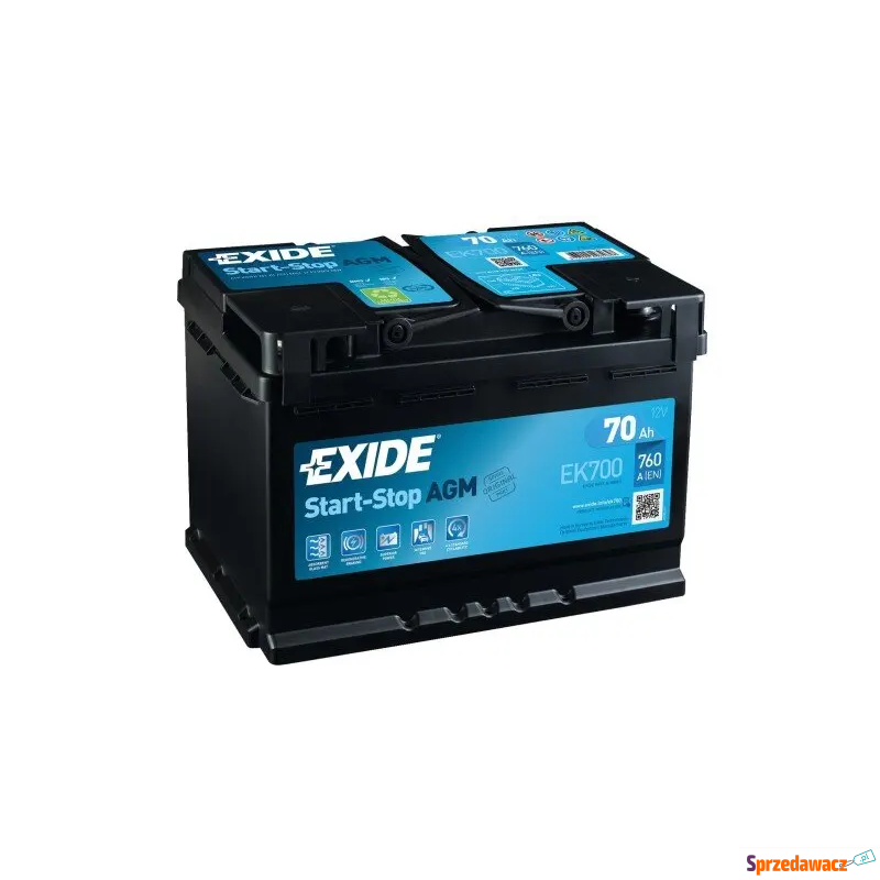 Akumulator 70Ah 760A EN Exide agm start&stop EK700 - Akumulatory - Bełchatów