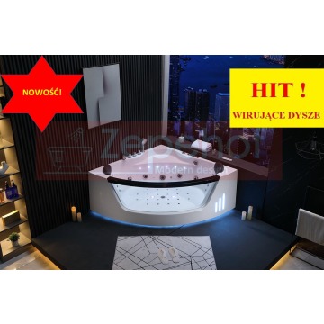 Wanna z hydromasażem narożna 150cmx150cmx64cm masaż karku, dysze obrotowe
