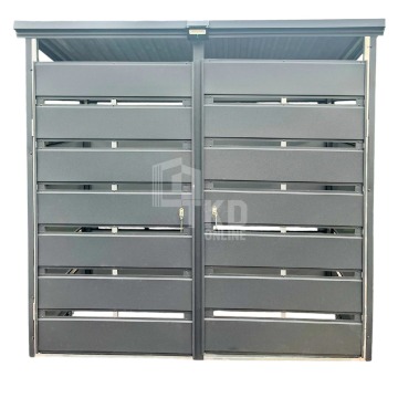 Wiata śmietnikowa 2x1m 2x drzwi zabudowana panelami dach spad w tył TKD281