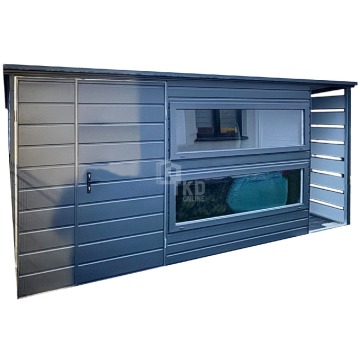 Schowek domek ogrodowy 3,8x2,5m + wiata 0,7x2,5m Brama 2x Okno rynny dach TKD313