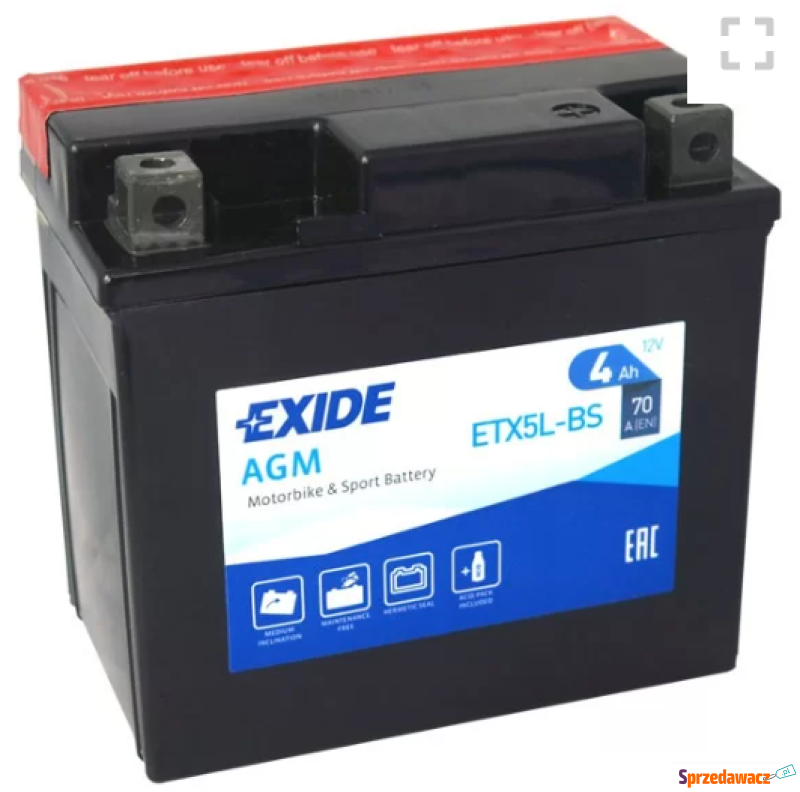 Akumulator motocyklowy 12V 4Ah 70A Exide ETX5L-BS... - Układ elektryczny - Poznań