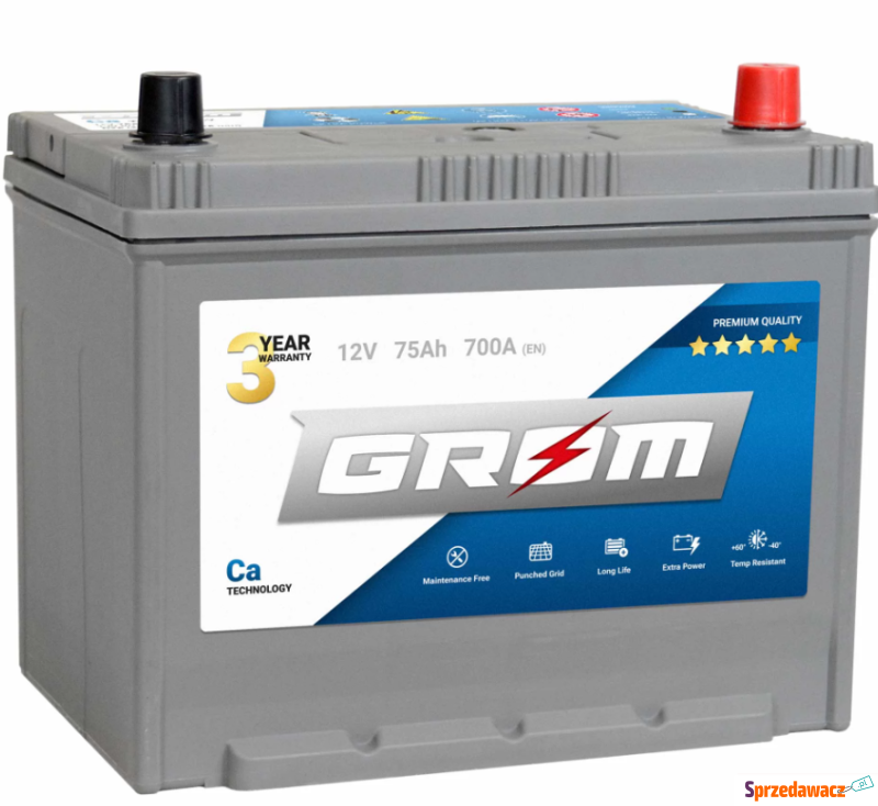 Akumulator 75Ah 700A Grom  Japan Prawy Plus - Akumulatory - Chojnice