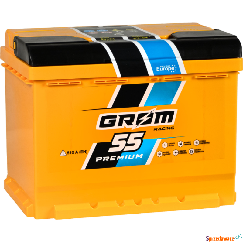 Akumulator 55Ah 510A  Grom Racing En prawy plus - Akumulatory - Chojnice
