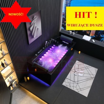 Czarna wanna z hydromasażem EB-185 prostokątna 170cmx85cmx58cm dysze obrotowe