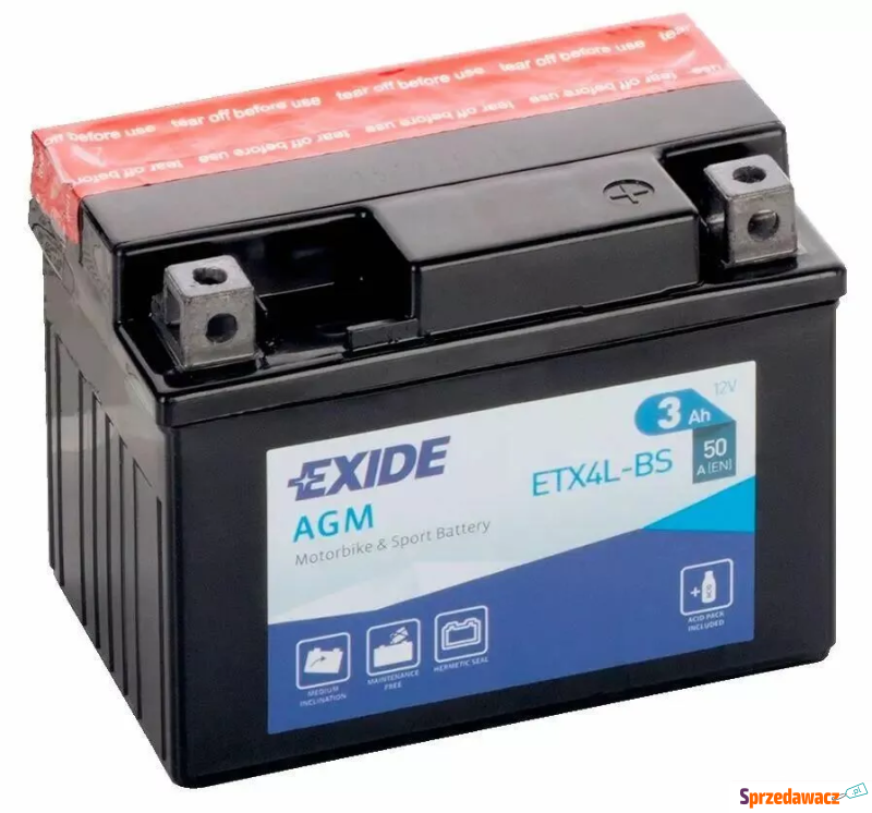 Akumulator motocyklowy 3Ah 50A EN Exide etx4l-bs... - Akumulatory - Otwock