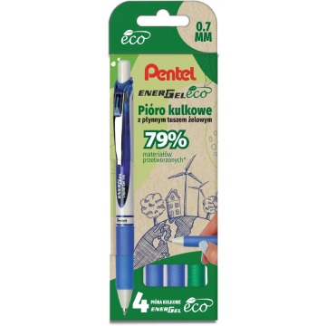 Pióro kulkowe energel BL77  eco 4 sztuki nieb zielony