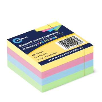 Bloczek notes samoprzylepny 76x76mm 400k pastelowe Taurus