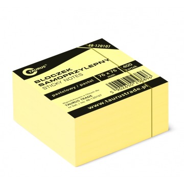 Bloczek notes samoprzylepny 75x75mm 400k żółty Taurus