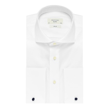 Elegancka biała koszula męska taliowana (SLIM FIT) z włoskim kołnierzykiem i mankietami na spinki 38