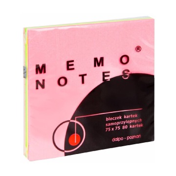 notes samoprzylepny 75x75mm tęczowy 5 kolorow dalpo 80k