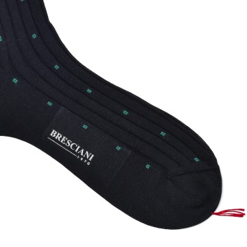 Bresciani granatowe bawełniane skarpetki męskie w zielone kwadraty M