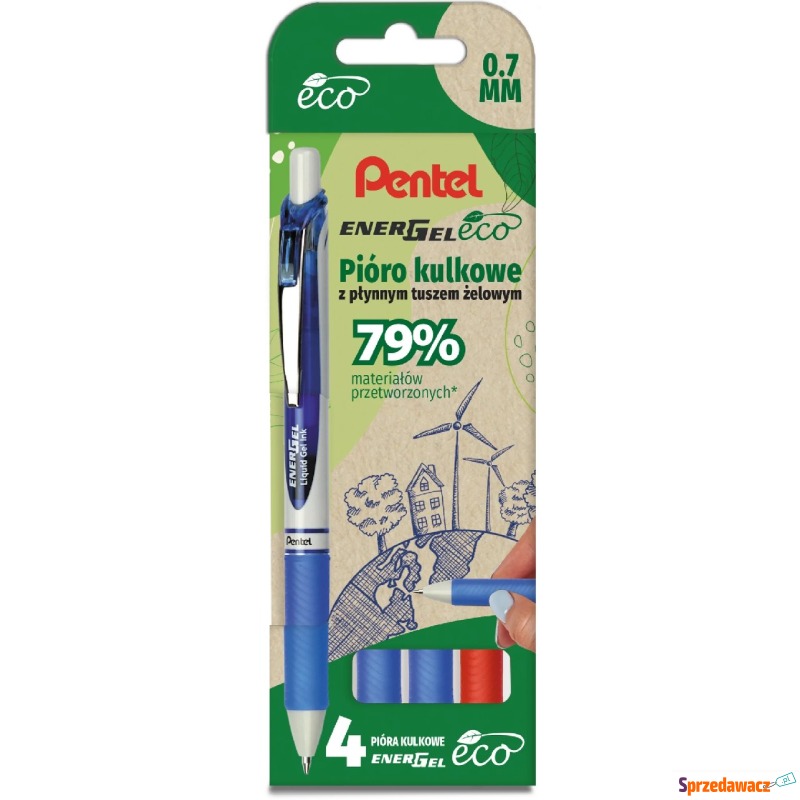 Pióro kulkowe energel BL77 eco 4 sztuki  nieb... - Pióra - Kielce