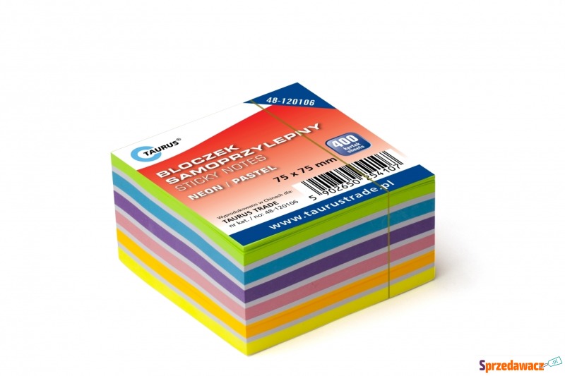 Bloczek notes samoprzylepny 75x75mm 400k neon... - Karteczki i kostki - Bydgoszcz