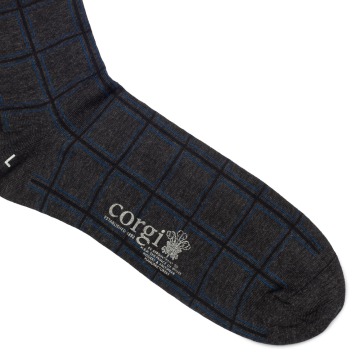 Skarpetki Corgi szare w kratę z niebieskimi kwadratami M (41-42)