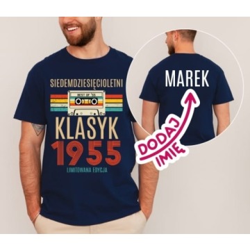 męska GRANATOWA koszulka na 70 urodziny z imieniem