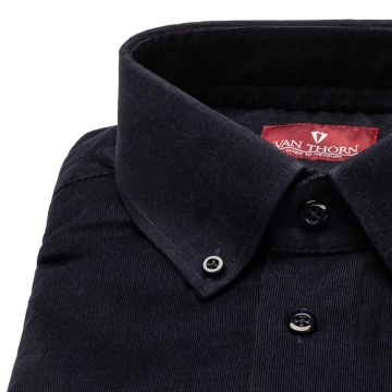 Granatowa sztruksowa koszula męska VAN THORN z małym kołnierzem button down szyta na zamówienie 42
