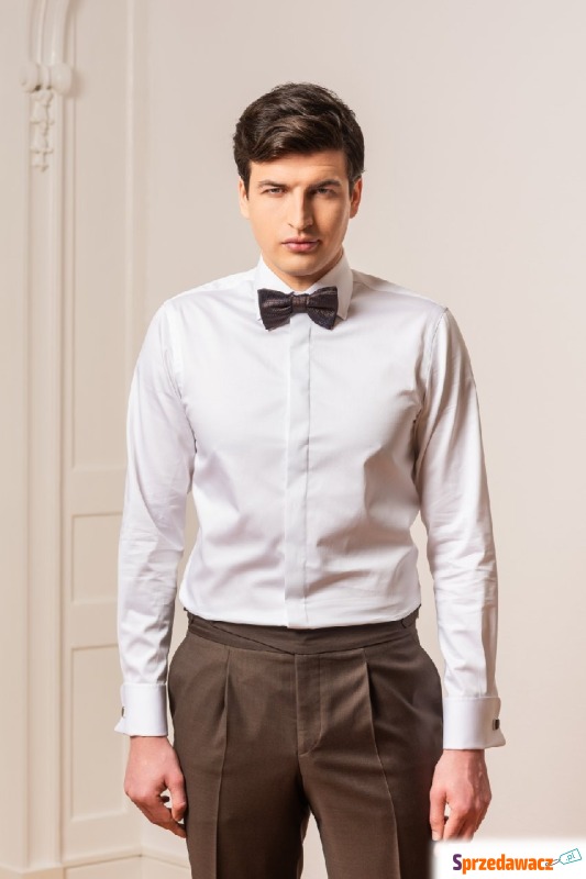 Elegancka biała koszula męska do muchy z krytą... - Koszule męskie - Kołobrzeg