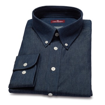 Jeansowa koszula męska VAN THORN z kołnierzem button down szyta na zamówienie 45