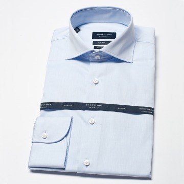 Elegancka błekitna extra długa koszula męska taliowana, SLIM FIT z włoskim kołnierzykiem 38
