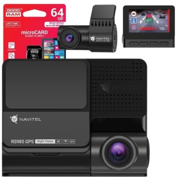 Zestaw Wideorejestrator NAVITEL RS985 GPS Duo (przód + tył) 4K, HDR, ADAS, prędkościomierz, mapy Eur