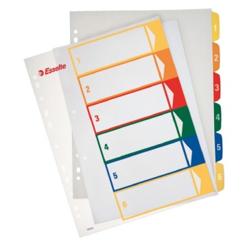 Przekładki do segregatorów Esselte numeryczne A4 1-6 maxi plastikowe 100212