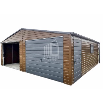 Garaż blaszany 7m x 6m poziom dwuspad 2x Brama + drzwi + 2x okno ID207