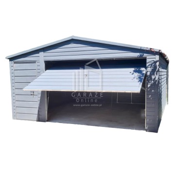 Garaż Blaszany 4m x 5m - Brama uchylna + drzwi + rynny - Antracyt  ID281 4x5