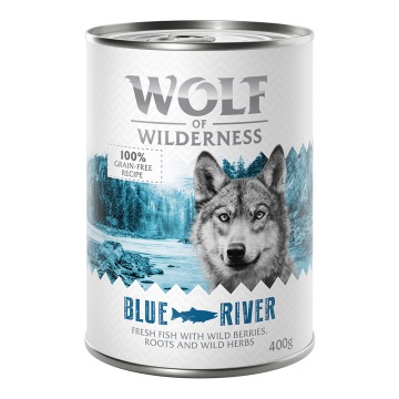 Korzystny pakiet Wolf of Wilderness Monoprotein Adult, 12 x 400 g - Blue River, ryba