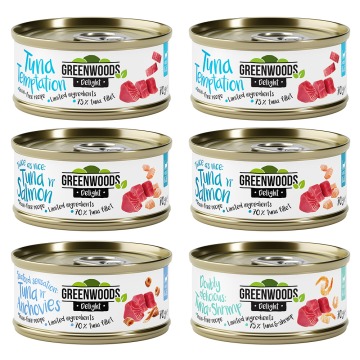 Greenwoods Delight, pakiet mieszany z tuńczykiem, 6 x 70 g - Pakiet mieszany: 4 smaki