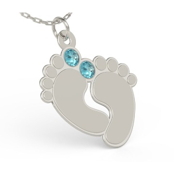 Naszyjnik z łańcuszkiem w kształcie stóp ze srebra z cyrkoniami Swarovski BLUE - Grawer GRATIS!