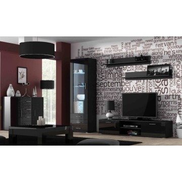 Meblościanka do salonu czarna mat 410 cm Simple