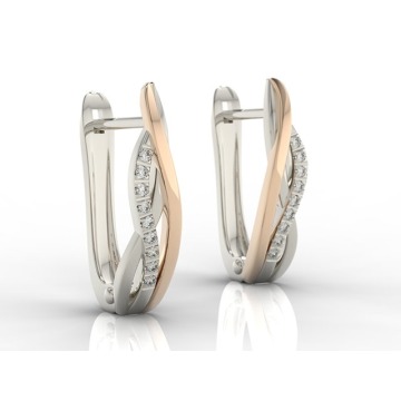 Kolczyki z białego i różowego złota model LPK-73BR z diamentami 0,09 ct