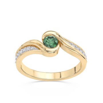 Pierścionek z żółtego złota ze szmaragdem i brylantami 0,14 ct wzór BP-2839Z