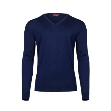 Granatowy sweter męski z wełny merino w serek XL