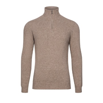 Brązowy sweter z wełny merynos z suwakiem L