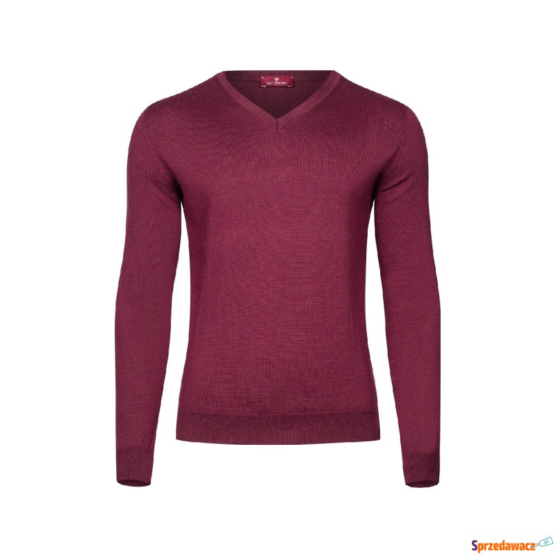 Bordowy sweter męski z wełny merino w serek 7XL - Swetry męskie - Piaseczno