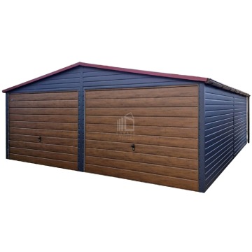 Garaż blaszany 6x6m 2x brama uchylna drzwi rynny dach dwuspad ID847