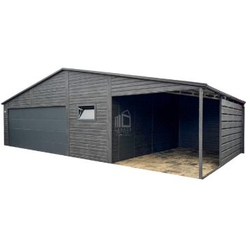 Garaż blaszany PREMIUM 8x6m + wiata 3x6 Brama segmentowa drzwi okno rynny ID892