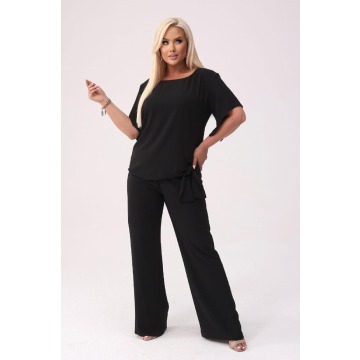 Elegancki czarny komplet Rosa bluzka i spodnie na wesele PLUS SIZE XXL WIOSNA