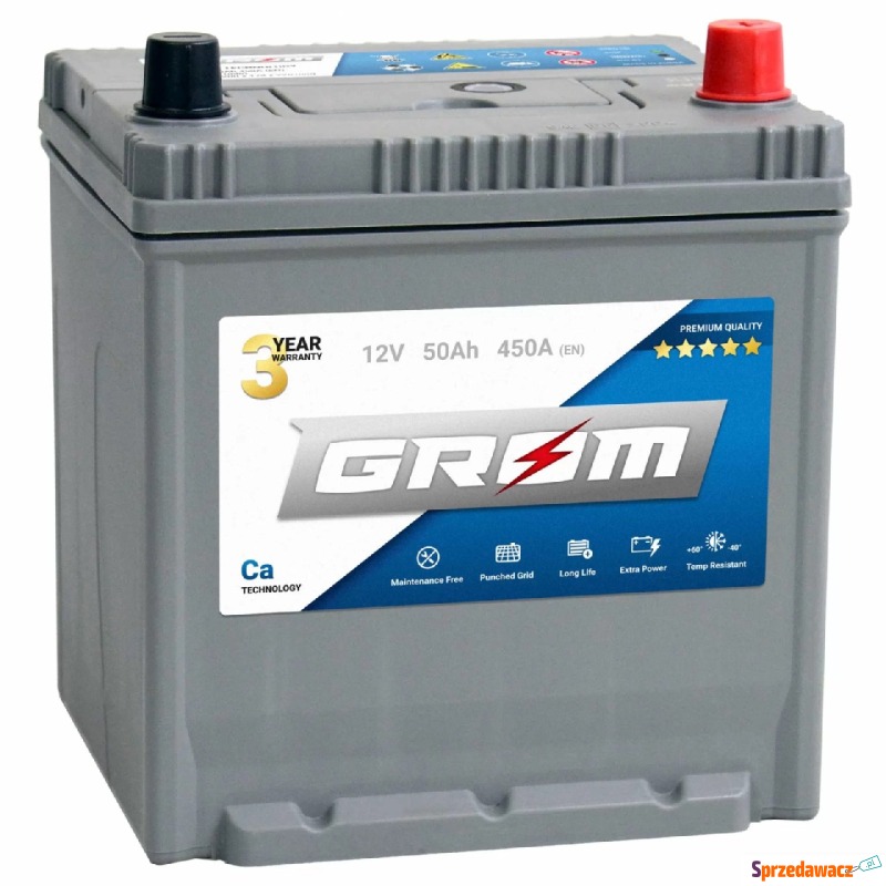 Akumulator 50Ah 450A Japan Prawy Plus Grom Premium - Akumulatory - Mielec