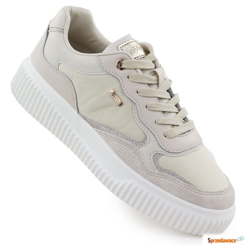 Skórzane sneakersy damskie beżowe...