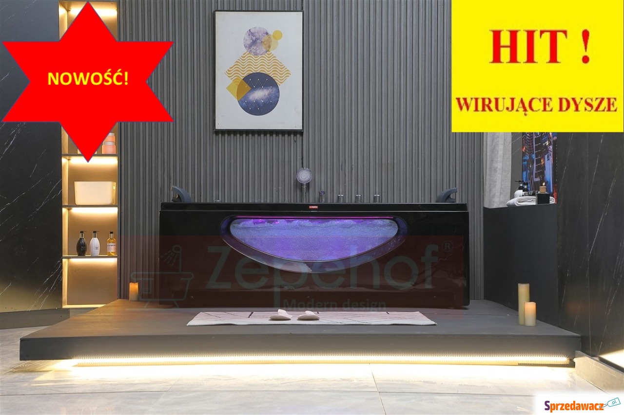 Czarna wanna z hydromasażem BC...