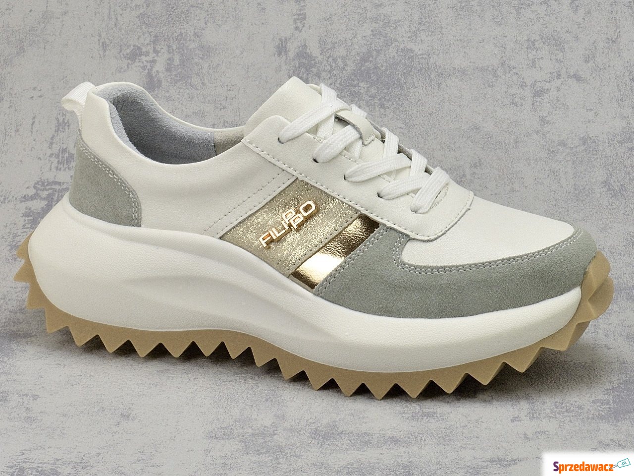 Biało szare skórzane sneakersy...
