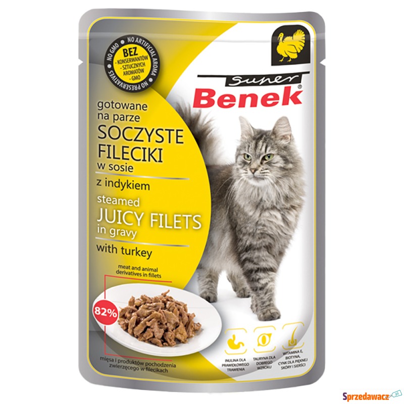 Super Benek Filety w sosie, 28 x 85 g - Indyk - Karmy dla kotów - Oława
