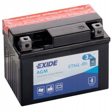Akumulator motocyklowy 3Ah 50A Exide Etx4L-bs 12V